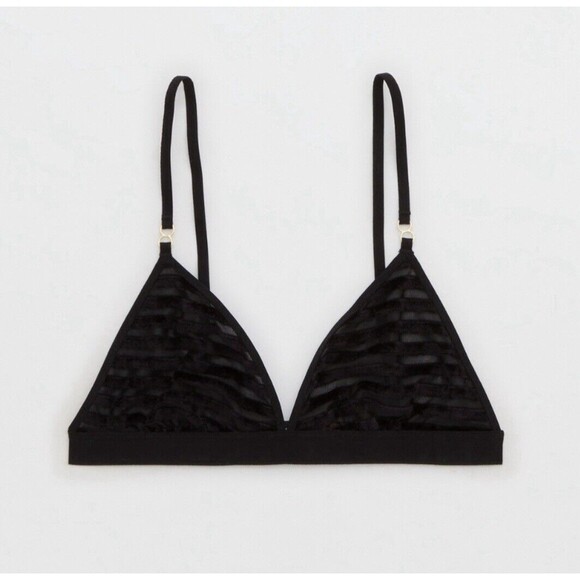 AERIE Velvet Mesh Stripe Triangle Black Bralette SIZE SMALL NWT - Picture 10 of 10